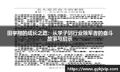 田宇翔的成长之路：从学子到行业领军者的奋斗故事与启示